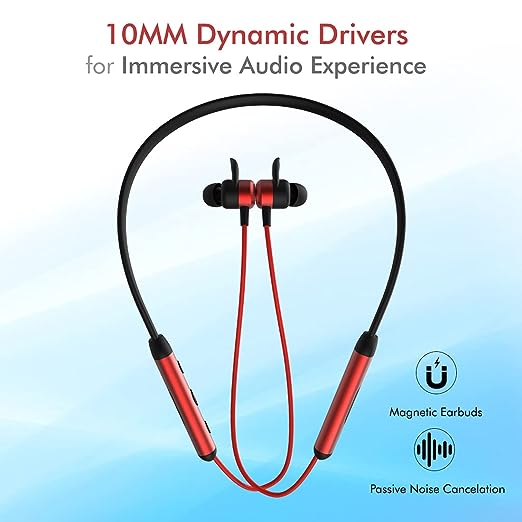 PTron Tangent Plus V2 with 18Hrs Playback & Type-C Fast Charging, Bluetooth 5.0 Wireless Headphones with Deep Bass, IPX4 Water Resistance, Snug-fit, Voice Assistance & Built-in Mic (Black & Red) PTron Tangent Plus V2 with 18Hrs Playback & Type-C Fast Charging, Bluetooth 5.0 Wireless Headphones with Deep Bass, IPX4 Water Resistance, Snug-fit, Voice Assistance & Built-in Mic (Black & Red)